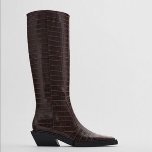 Zara ANIMAL PRINT HEELED KNEE HIGH BOOTS